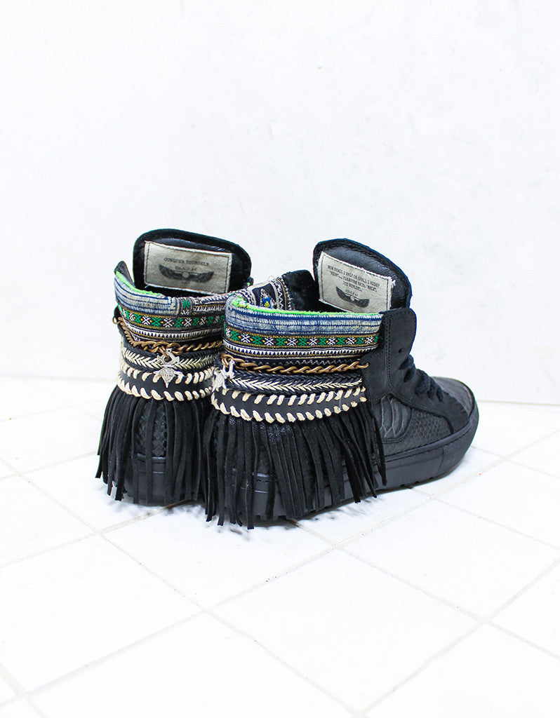Custom Made Boho Sneakers in Black Snake | SIZE 38 - SWANK - - 2